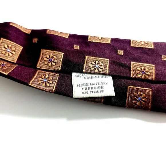 Joseph Abboud Woven Maroon Red Tan Floral Geometric Wide Silk‎ Tie - Picture 4 of 6